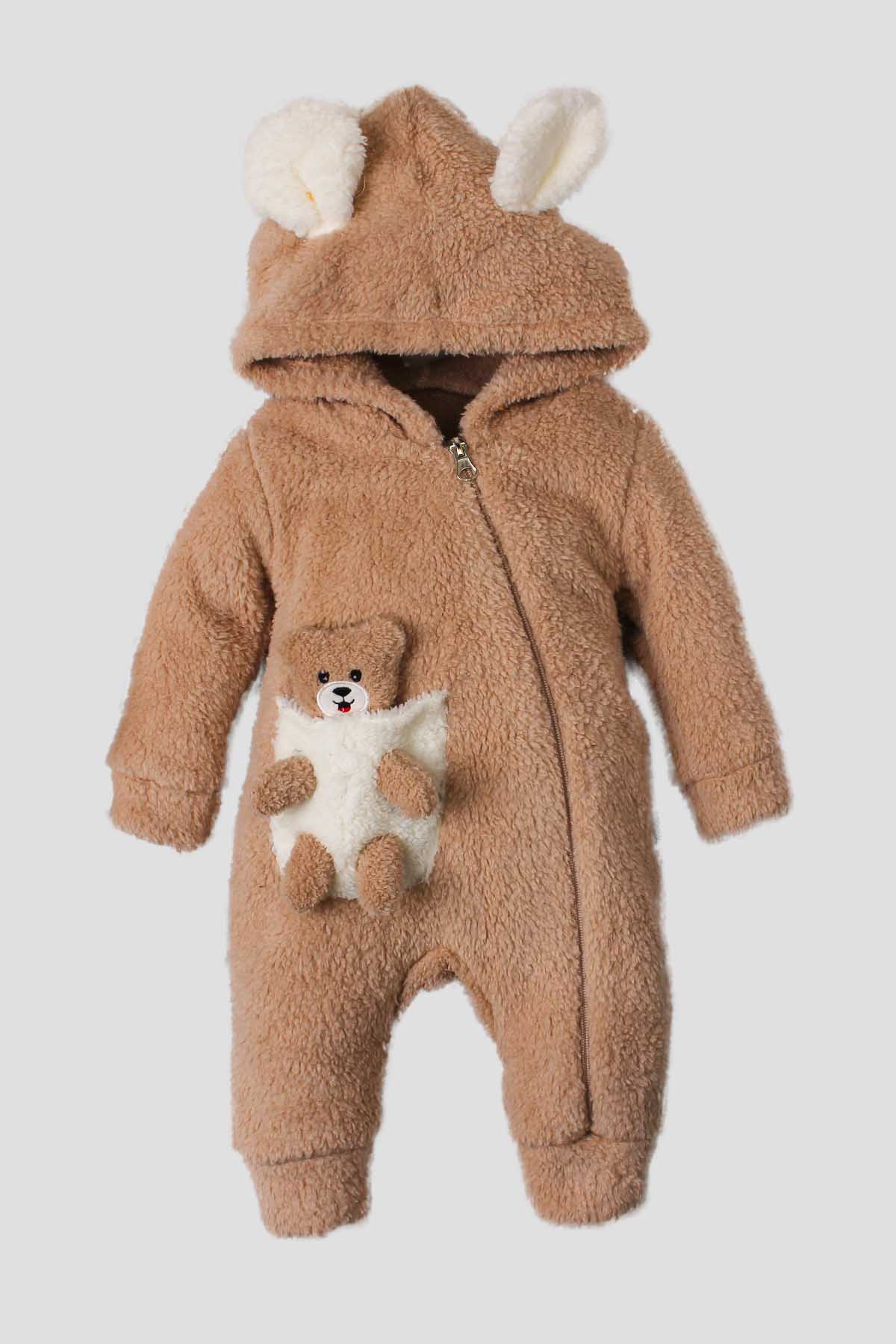 Unisex Bebek Hayvan Kulaklı Patili Sevimli Kalın Peluş Tulum 3 12 Ay